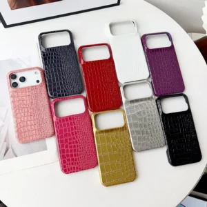 Glossy PC Crocodile Leather Phone Case for iPhone 12 13 14 15 16 17 Pro Max Hard Shockproof Snake Back Cover Shell