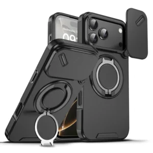 Heavy Duty Rugged Armor Magnetic Bracket Case for iPhone 16 15 14 13 12 Pro Max Plus With Slide Camera Shockproof Cover