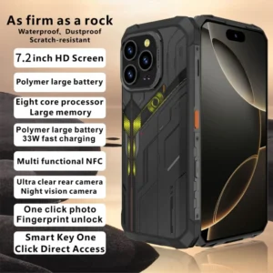 IP68 Waterproof Rugged LTE Octa Core Smartphone 6.8″ 8+128GB Android14 NFC OTG 7600mAh Battery 68MP Night Vision Outdoor Heavy