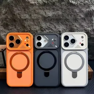 Integrated Magnetic Bracket Phone Case for iPhone 17 16 15 14 13 Pro Max Frosted Silicone Drop Resistant Protective Cover