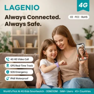 LAGENIO 4G SIM Card Kids Smart Watch Silicone Waterproof IP68 GPS LBS WIFI A-GPS Positioning Android Kids Phone Watch