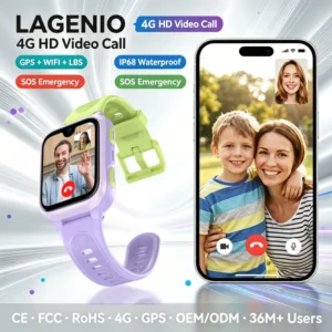 LAGENIO Kids Smart Watch AI Voice Assistant 4G SIM Card Video Calling GPS LBS WIFI Tracking AMOLED Display Smart Watch for Kids