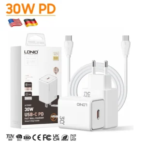 LDNIO A1508C Custom 20W 30W Type-C Power Charger Adapter Phone USB Type-C Charger Fast Wall Charging for iPhone 12 13 14 Pro