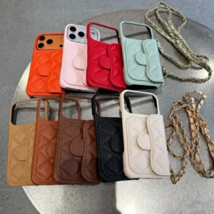 Leather Crossbody Phone Case with Card Holder for iPhone 17 16 15 14 Pro Max Electroplated Shockproof Cover