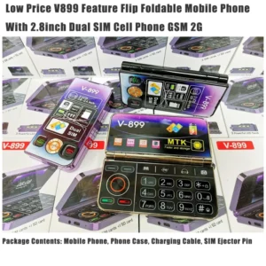 Low Price V899 Feature Flip Foldable Dual SIM 2.8inch+2.4inch Mobile GSM 2G with Flashlight Phone