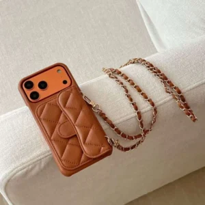 Luxury Leather Diamond Design Card Holder Crossbody Strap for 12 13 14 15 16 17 Pro Max Anti Fall Mobile Phone Case