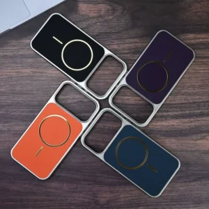 Luxury Silver Trim Magnetic Phone Case for iPhone 17 Pro Max Electroplating Hard Cover for New iPhone All Model Orange