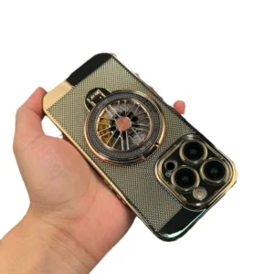 Luxury Stand Anti-Fall Hard Case for iPhone with Gyro Rotating Grip Mobile Phone Cover Shell Featuring Electroplate Craft