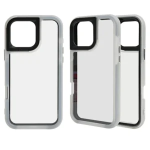 Luxury TPU Mobile Phone Case PC Custom Transparent Fashion Fundas Acrylic Shockproof 3 in 1 Back Cover Black Frame for IPH 17