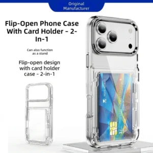 Multifunctional Transparent Flip Hard Phone Case Built in Card Slot Holder Kickstand Protective Mobile Cover Bracket Design