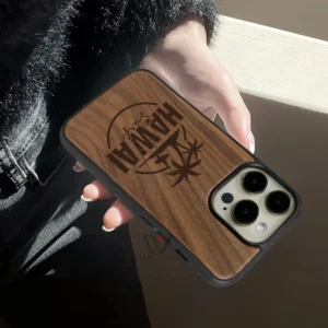 Natural Wood Metal Frame Back Cover Wood Cell Phone Hard Case Shell Custom Covers for iPhone 8 Plus 16 Pro