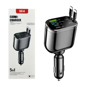 OEM Logo 5 in 1 Super Fast Charging Dual Pull Out Retractable Car Charger 12 24V Output TYPE C Car Adapters with QC 3.0 Function