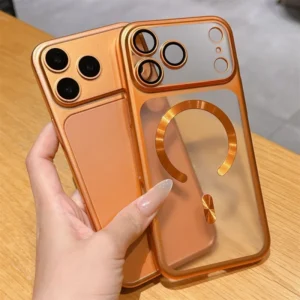 Orange Phone Case PC Hard Ultra Slim Back Cover with Camera Lens Protector for iPhone 17 Pro Max Magnetic