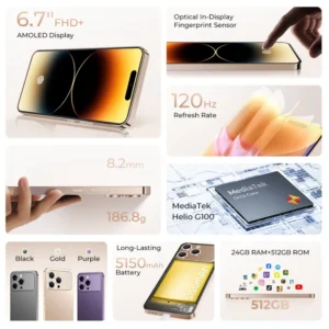 P1 Pro Global Edition 50MP Camera 6.7″ AMOLED 8GB 512GB Under Screen Fingerprint Factory Rugged Cell Phone
