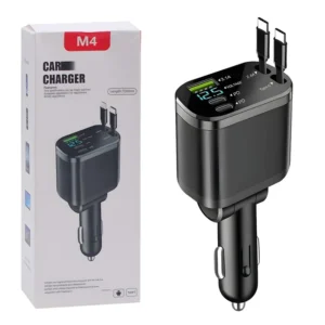 PD 120W Fast Charging 5 in 1 Retractable USB Car Charger Adapter Portable Type C Car Charger 4 in 1 with Cables