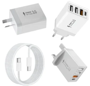 PD 64W QC3.0 Multi Port USB Type C Charger EU US UK AU Plug Fast Charging Adapter With Type C Braided Cable for Smartphone