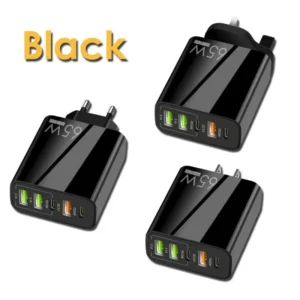 PD 65W Fast Charging Mobile Phone Charger 5V 4A European American Standard PD 3 USB Multi Port Adapter Charging Head