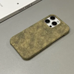 PU Leather Mobile Phone Case for iPhone 11 12 13 14 15 16 Pro Max Plus Matte Vintage Lambskin Shockproof Hard Cover