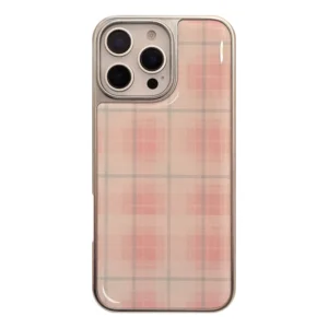 Pink Grid Electroplated Hard Mobile Cell Phone Case for iPhone 16 15 14 13 12 11 Pro Max