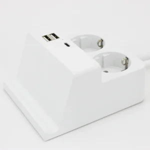Plug With Socket USB C Cube Extension With 2 AC Outlets 2 USB A 1 USB C Ports And Intelligent Phone Holder