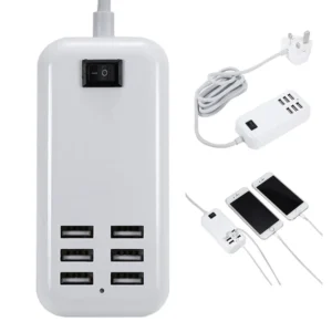 Portable 6 Port USB Wall Charger 5A 30W Multi Device Desktop Charging Station Power Adapter for Home Office Travel Phones Socket