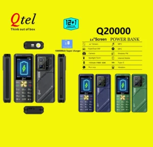 Qtel Q20000 Rugged Bar Feature Phone 2.4″ TFT Display 10000mAh Power Bank Dual SIM Type C Camera 0.3MP Wireless FM Torch Super