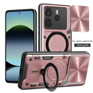 RM Note 14 Car Magnetic Suction TPU Hard PC Mobile Phone Case with Large Ring Bracket and Push Window Includes Phone Grip
