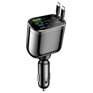 Retractable Car Charger 5 in 1 Super Fast Vehicle Phone Charger Adapter with Dual Type C Cables Universal for SUV Sedan Truck