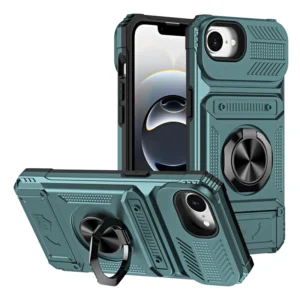 Shockproof Hard Case with Metal Ring Kickstand Magnetic Mobile Phone Cover Case for iPhone 16e 16 15 14 Pro Max A16 A26 A36 A56