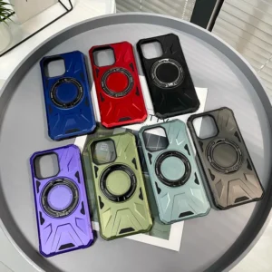 Shockproof Hard Protect Phone Case for iPhone 12 13 14 15 Wireless Charge Smart Phone Case with Kickstand