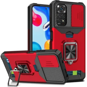 Shockproof Heavy Duty Hard Phone Case With Metal Bracket Card Slot Slide Lens Cover for Redmi Note 13 Pro Note 12 Pro 11 Pro