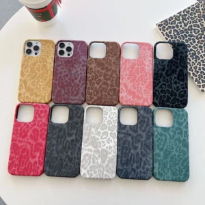 Shockproof PU+PC Material Leopard Pattern Hard Shell Mobile Phone Cases for iPhone 17/16/15/14/13 Pro Max and 14 Plus