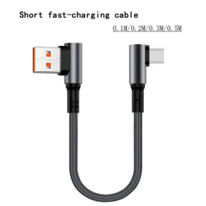 Short 90 Degree Elbow Nylon 60W USB A USB C Fast Charging Cable Compatible iPhone Samsung 0.1 0.5m Factory