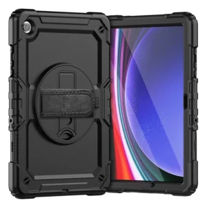 Silicone Hard Case for Samsung Galaxy Tab A9 Plus 11 Inch X210 X215 Shoulder Strap Rotating Stand Built In Screen Protector