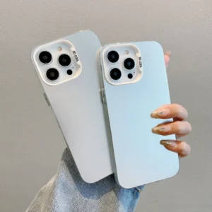 Silver Shockproof Hard Shell Phone Case for 16 Simple Magic Light 14 Frosted 13 Phone Grip