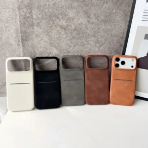 Skin Feel PU Leather Phone Back Cover with Card Slot Slim Hard PC Business Smartphone Phone Case for iPhone 17 Pro Max 17 Air
