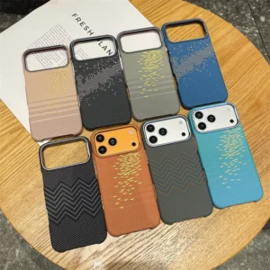 Slim Half-pack Carbon Fiber Textured Magnetic Mobile Phone Case for iPhone 17 Pro Max 16 15 14 Shockproof Hard PC Cover