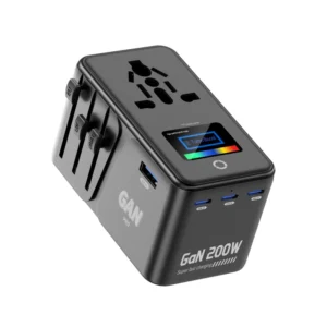 Smart Digital Display 200w Universal Travel Adapter with Type C Fast Charging International Worldwide Gan Mobile Adapter Charger