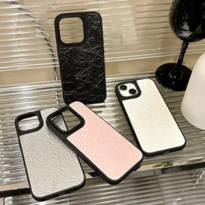 Solid Color Fashion PU Leather PC Hard Shell Simple Custom Phone Case for iPhone 16 11 12 13 15 Plus 17 Pro Max