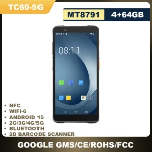 T60 5G WIFI-6 Mobile Handheld Computer Android 15 Data Terminal Barcode Scanner PDA 6″ Screen CM60 4+64GB IP67 13.56MHz NFC
