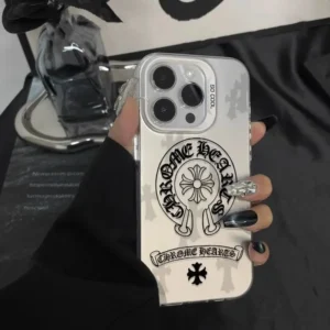 Trendy Cartoon Phone Case for iPhone 17 16 15 14 13 12 11 Pro Promax Plus Double Layer Silver Cross Pattern Shockproof Hard Case