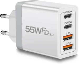 USB C Charger 55W Fast Charger 4 Ports Multiple Charger USB Plug PD 3.0 Power Adapter USBC Power Supply for iPhone Samsung
