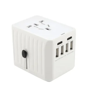 Universal Travel Adapter with 4 USB 2 Type C Ports Fast Charging Fireproof Material & Overcharge Protection Charger