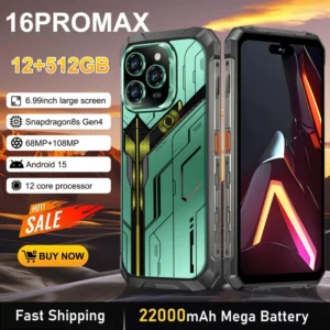 Unlocked Android 15 Rugged 5G Smartphone 12GB RAM 512GB 22000mAh 6.9 Inch HD IP68 Gaming Global