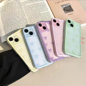 Waterproof Transparent Back Cover Candy Color Bowknot Girlish Mobile Phone Case for iPhone 16 Pro Max 17 15 Pro 14 13 12 Mini