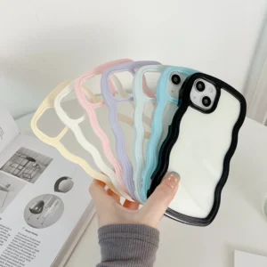 Wavy Edge Clear Back Anti-Slip Grip Wave Frame Shockproof Soft TPU Hard Bumper Phone Case for iPhone 17 16 15