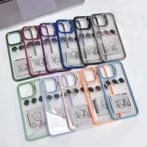 With Lens Film Protect Holder Rugged Clear Phone Case for iPhone 16E 15 14 13 Pro Max 12 11 Hard PC Transparent Mobile Cover