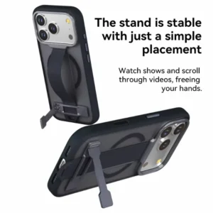 iPhone 17 Pro Max Wristband Case Blue Matte Protective Cover And Invisible Magnetic Stand Shell Drop Protection